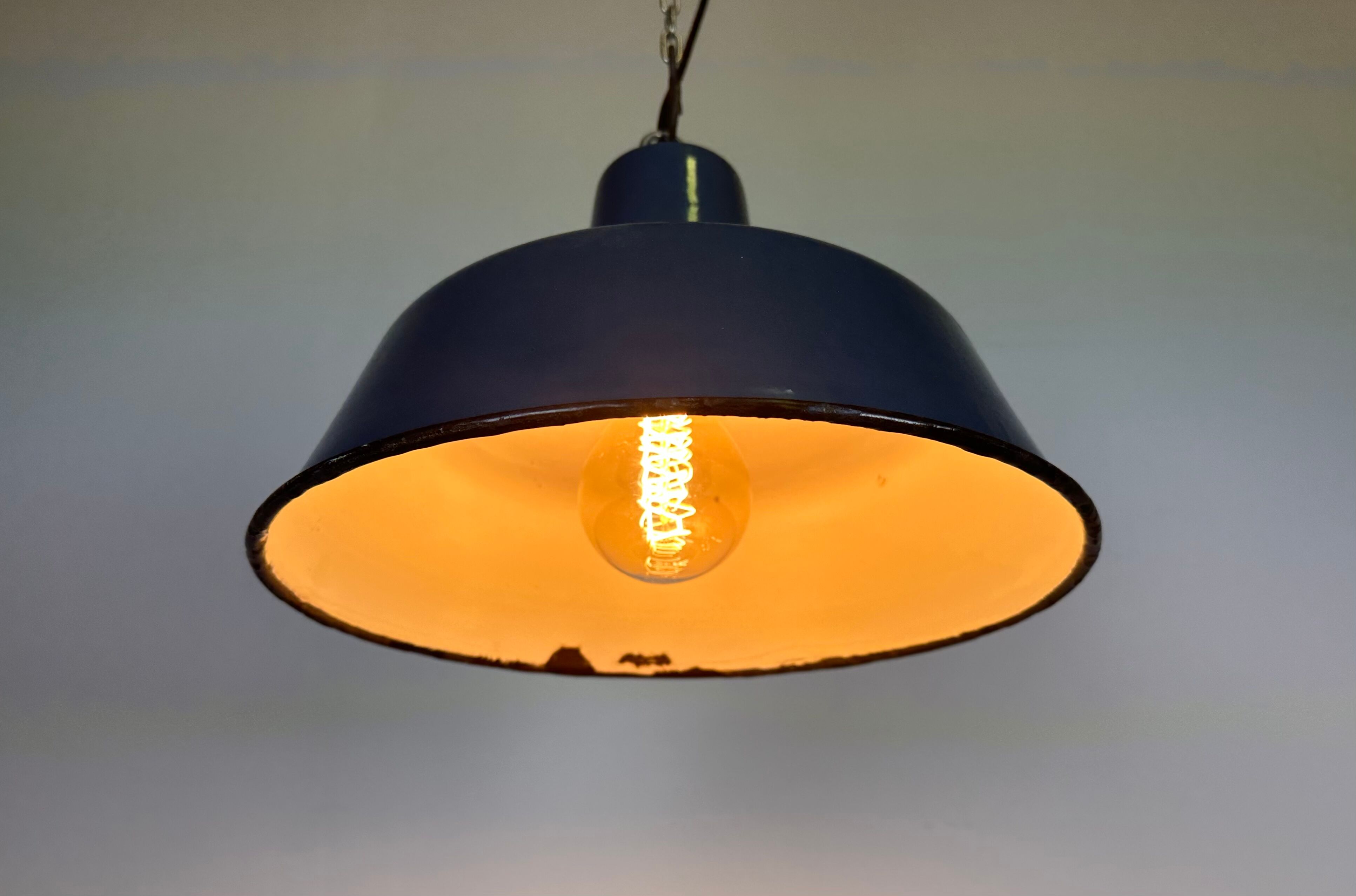 Industrial blue enamel factory pendant lamp 1960s