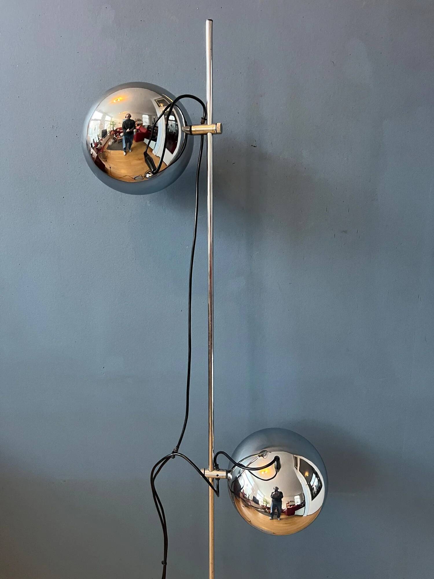 70s mid-century chrome Herda eyeball floor lamp