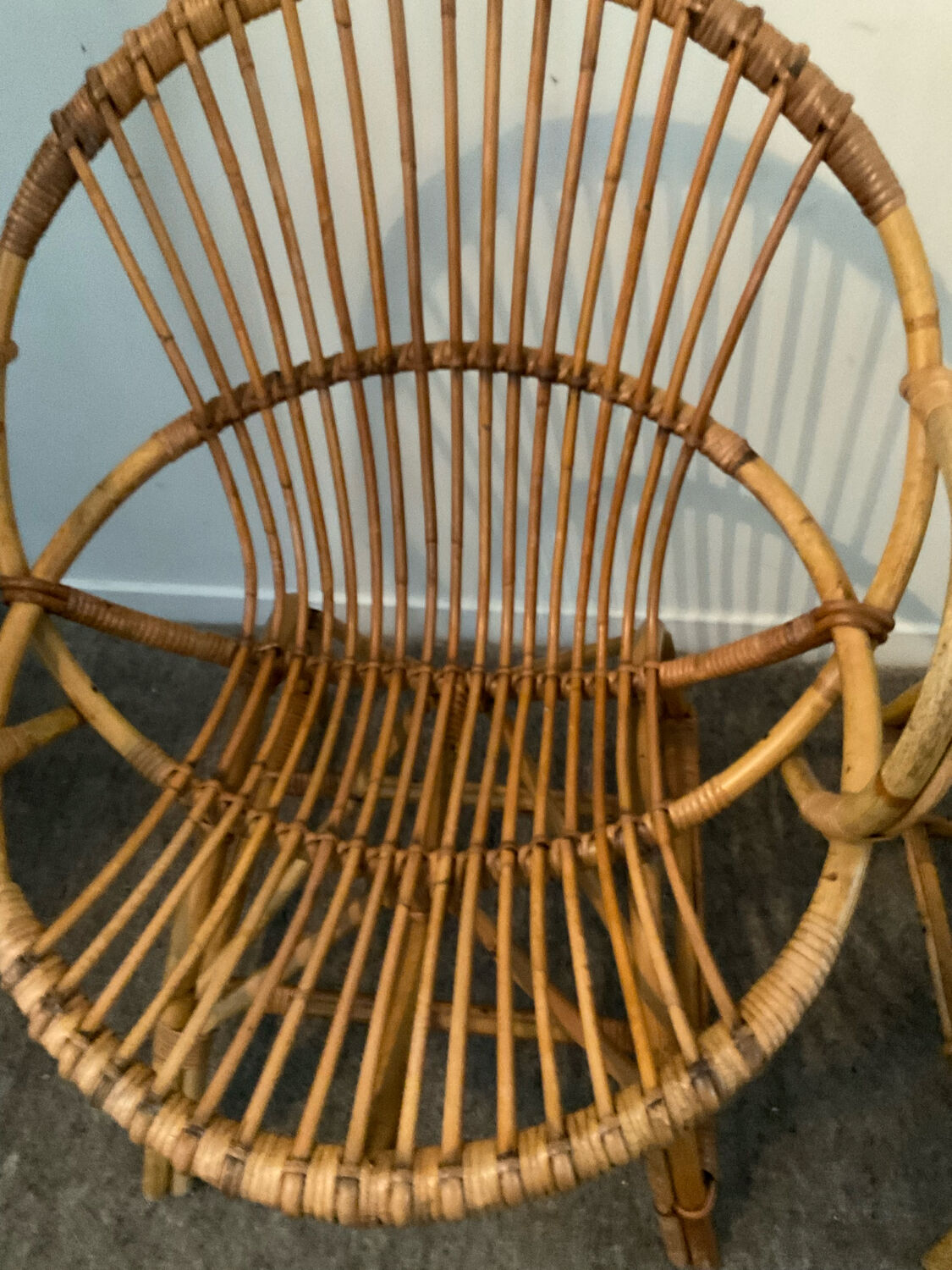 Pair of rattan shell armchairs 60s