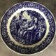 Blue enamelled earthenware wall dish with peasant scene decor Boch La Louvière