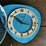 Vintage formica clock asymmetrical silent wall clock "GC celestial blue"