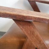 PAIR OF VINTAGE 1950 BRIDGE ARMCHAIRS WITH COMPASS LEGS IN OAK & SIMILAR LEATHER HAV