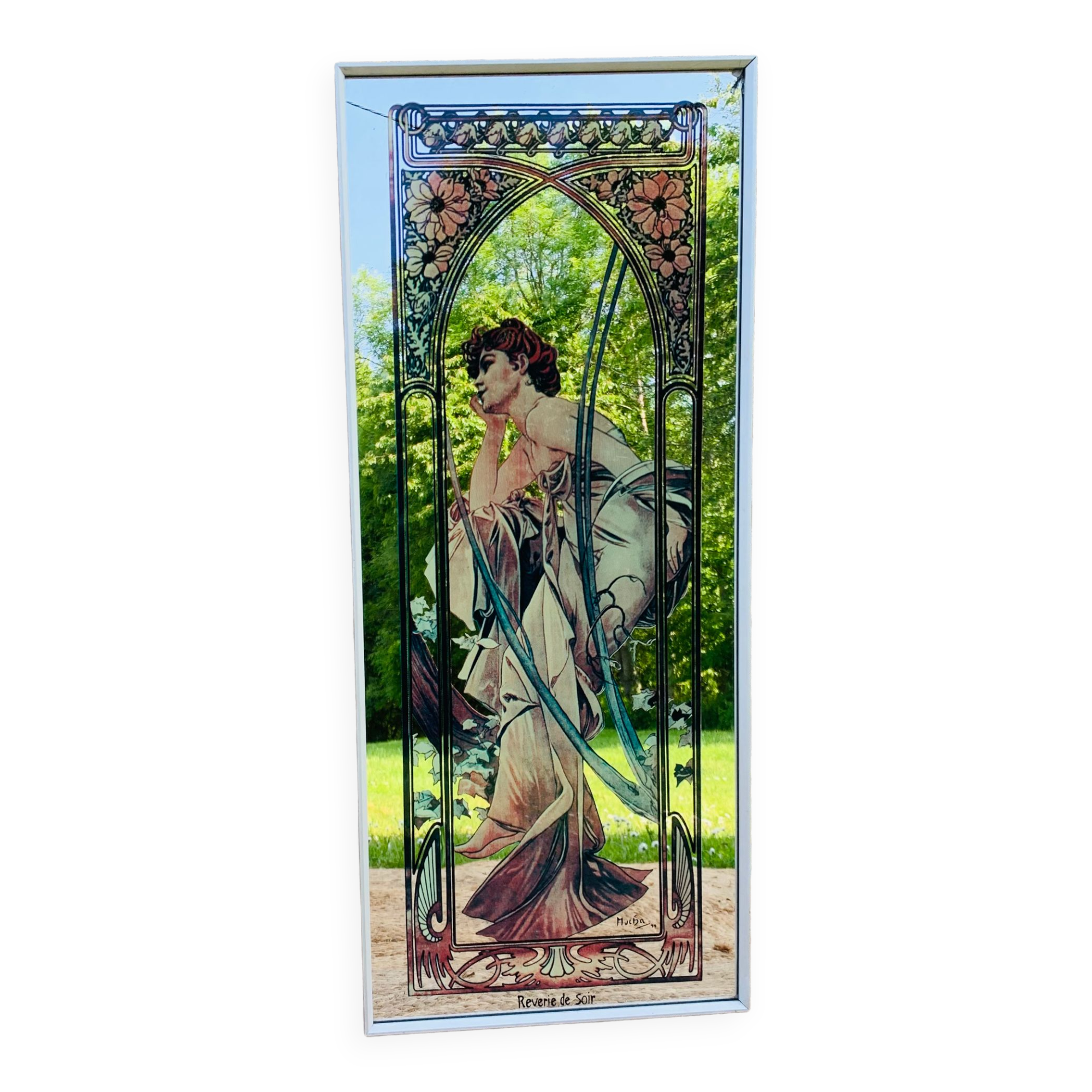 Mirror screen-printed after Mucha "Evening Reverie"