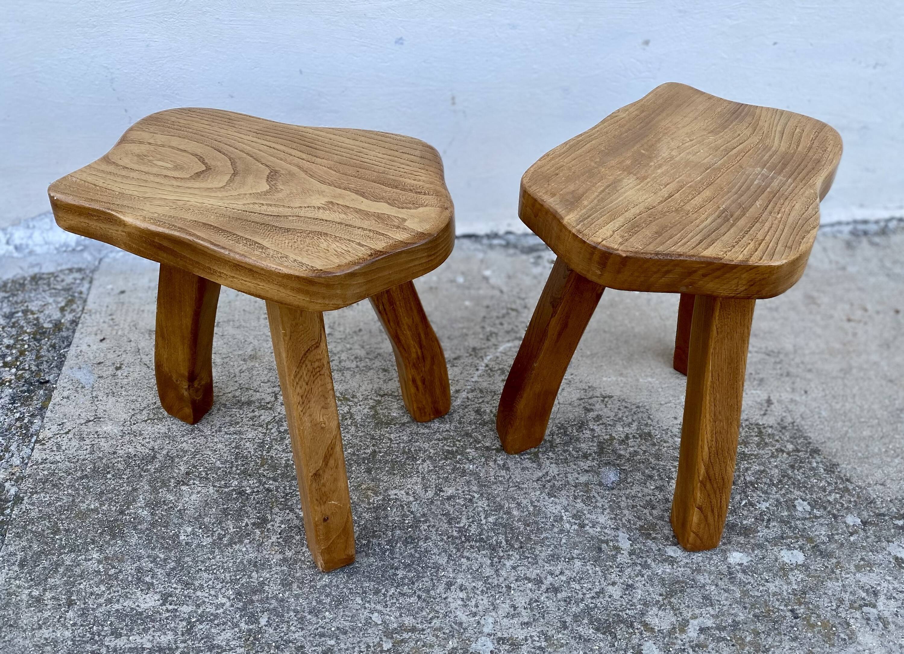 Paire de tabourets tripodes brutalisâtes vintage 1970
