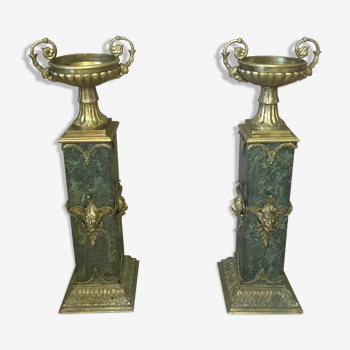 Paire de colonnes italienne en marbre et bronze