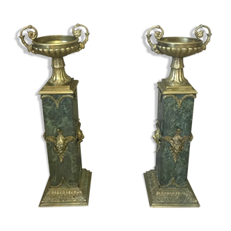 Pair of italian columns in marble and bronze