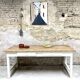 Farm table with off-white legs.