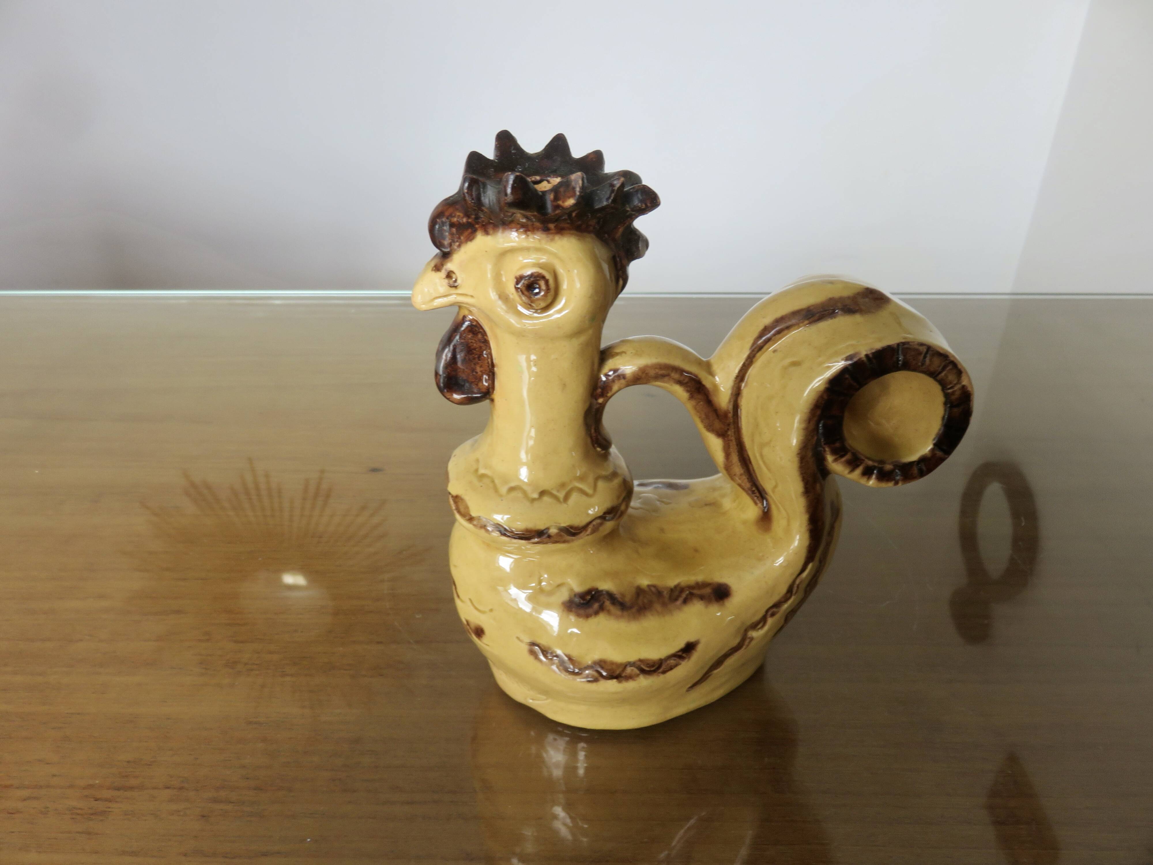 Ceramic candlestick "the rooster" from Périgourdine pottery, 1960