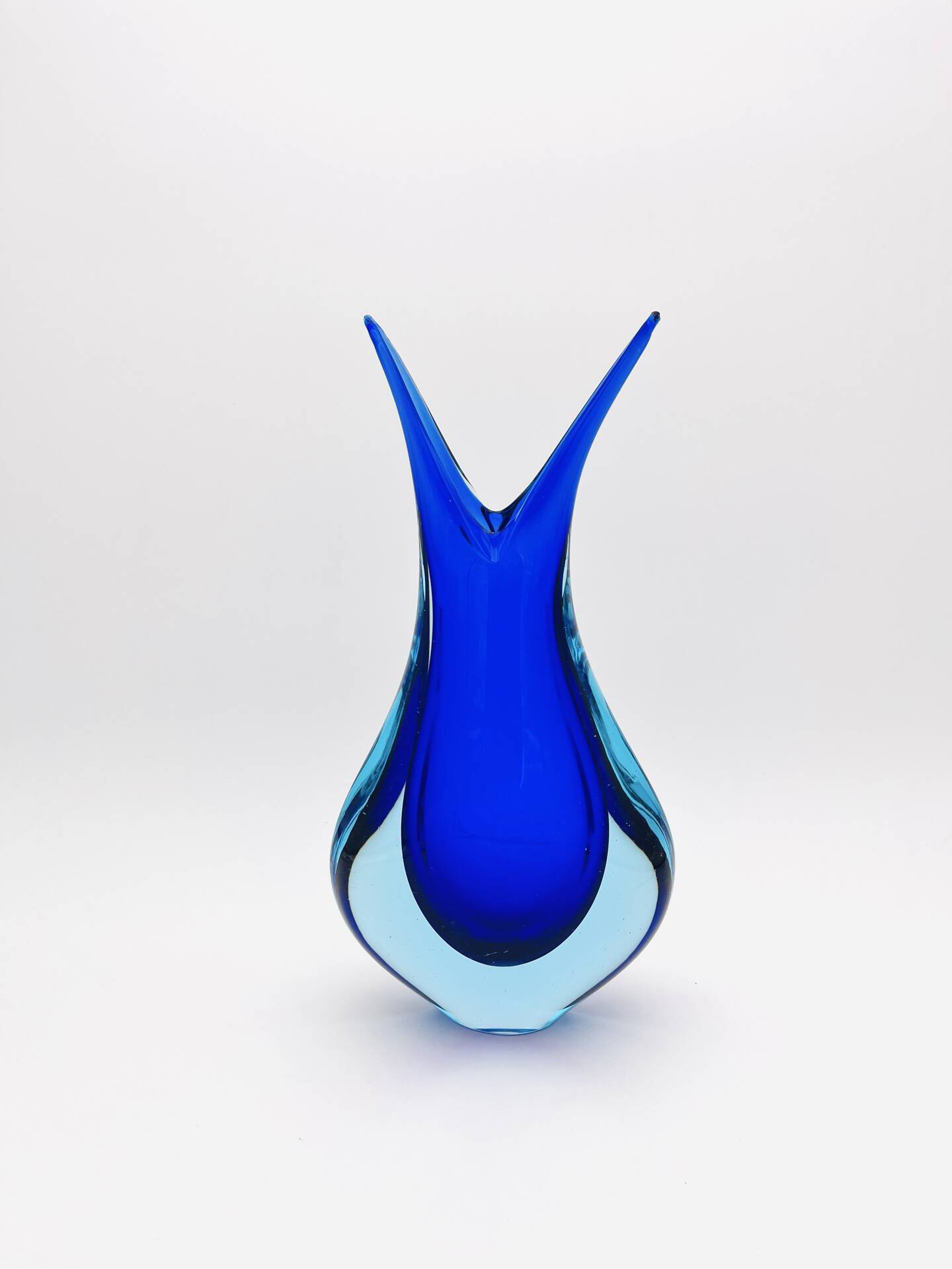 Large Murano Vase Flavio Poli Sommerso Blue Cobalt Turquoise 31.5cm