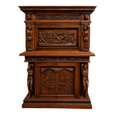 Important drop-leaf secretary in Renaissance style, 19th century.