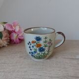 Set of two Mugs in Speckled Stoneware Small Wild Flowers Bohemian Retro