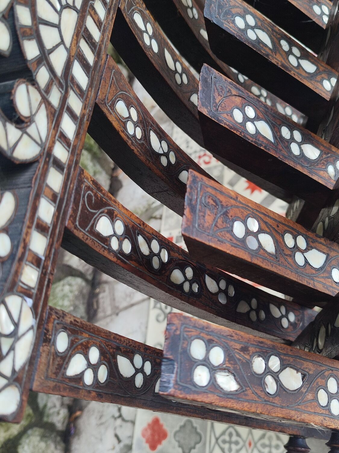 Antique folding oriental chair with mother-of-pearl inlays