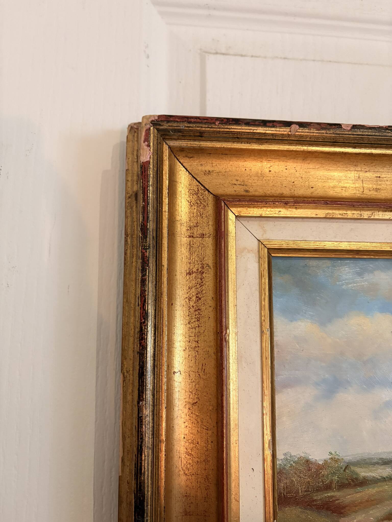 Oil Painting Panel Wood Gilded Hunting English Dog 19th Century