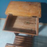 School desk circa 1950, bench, desk.