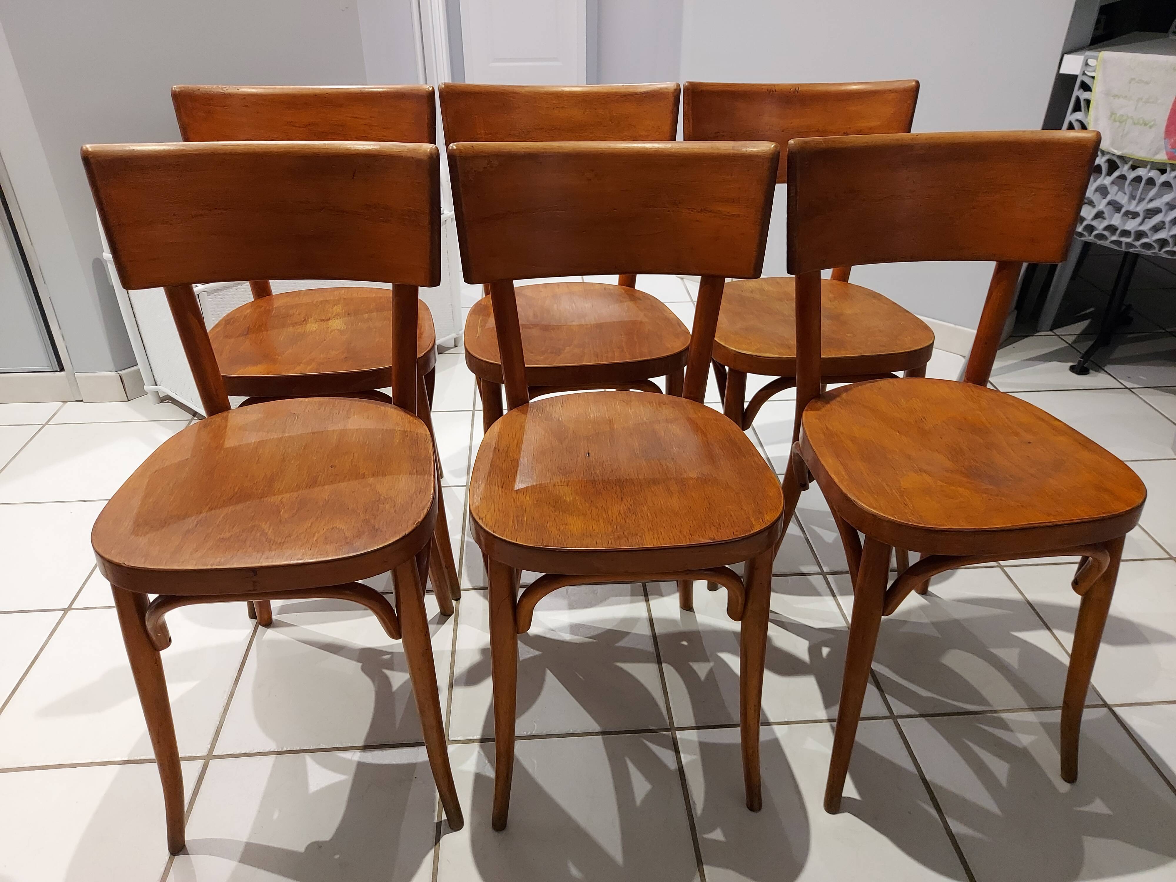 Suite of 6 chairs by bistrot baumann in the 1950s