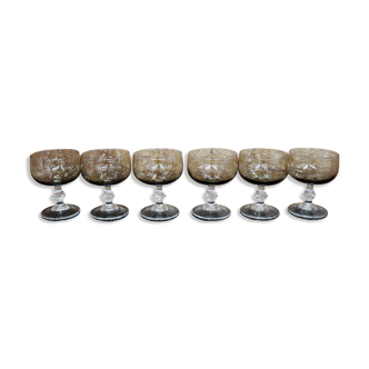 6 Luminarc champagne glasses in smoked black glass "Domaine"