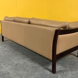 Danish vintage 3 seater tan leather sofa, 1960s