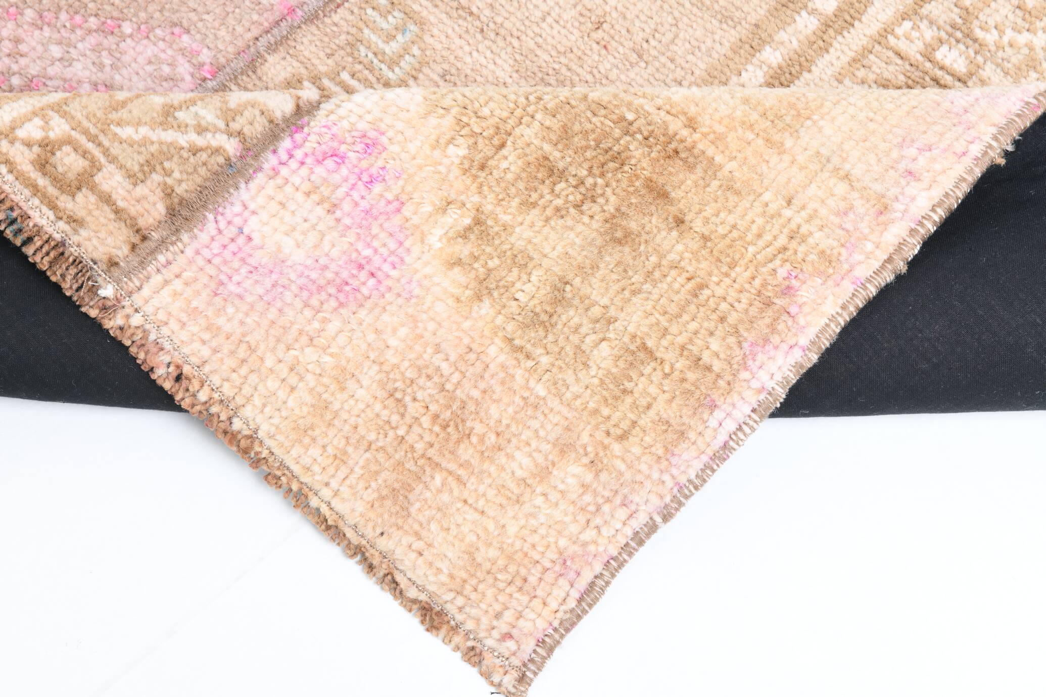 2x9 Turkish Pink & Brown Hallway Vintage Runner Rug, 77x270Cm