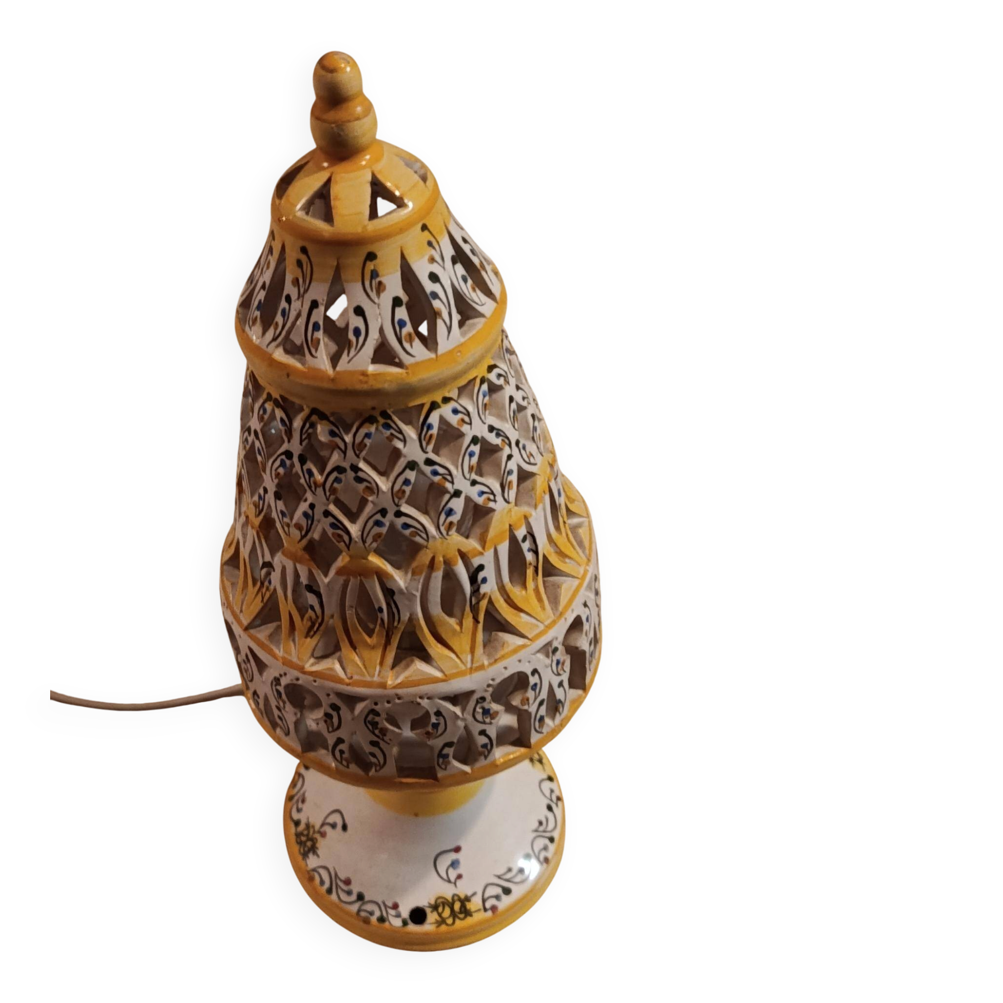 Vintage night light in perforated terracotta - Hand-painted