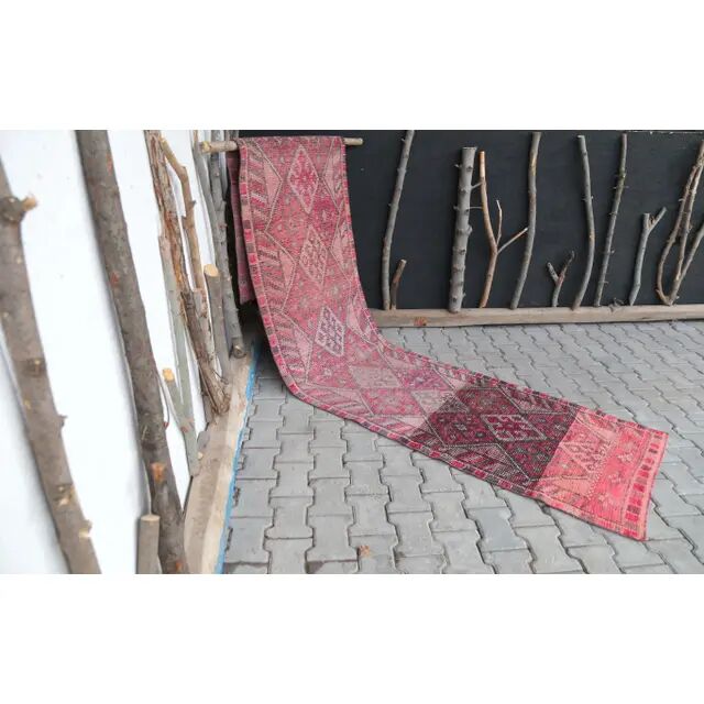 Tapis couloir turc vintage noué à la main des années 1960 - 82x361