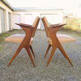 Pair wood bridge armchairs
