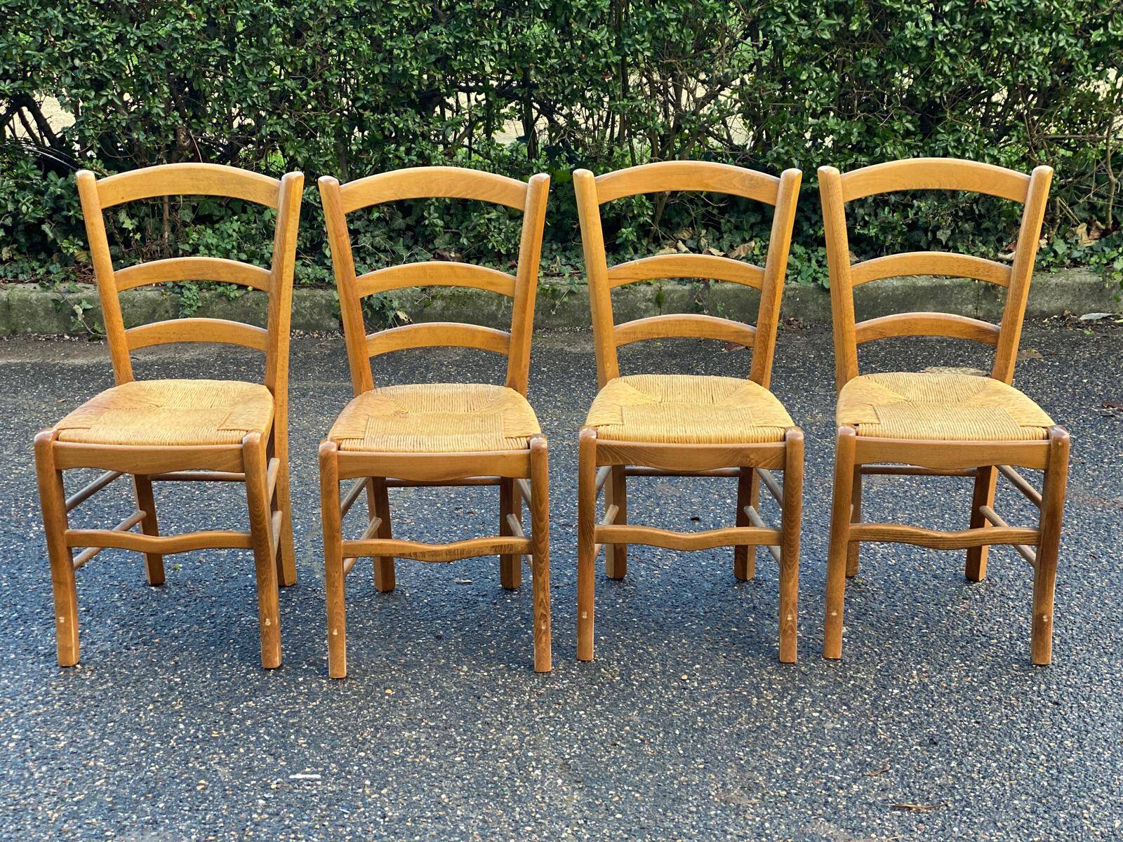 4 light wood straw bistro chairs