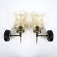 Pair of french brass and cracked glass wall lights, 1950s