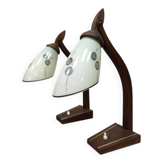 Pair of midcentury modern wooden desk lamp set table lamp