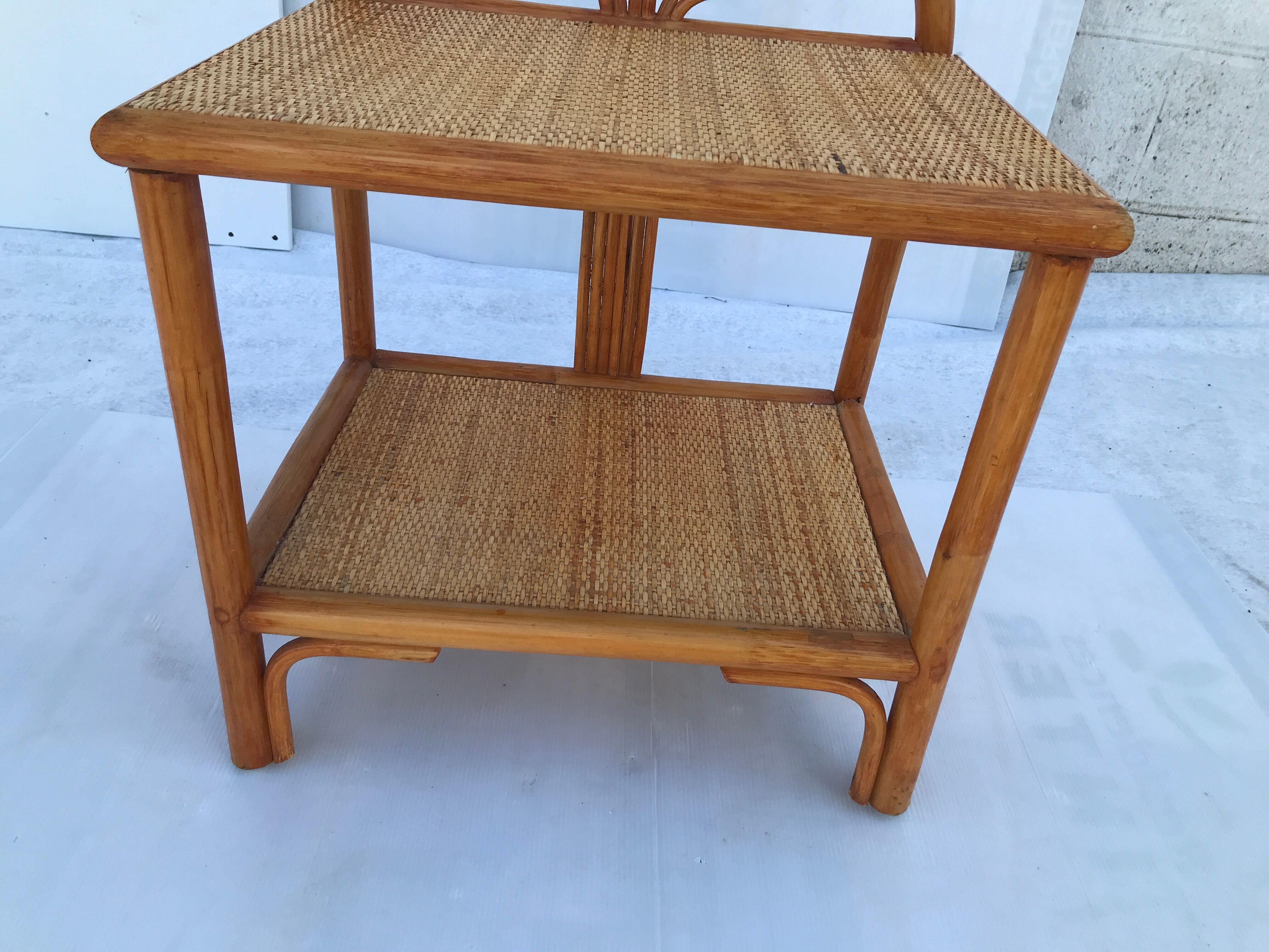 Bedside shelf in vintage wicker rattan