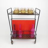 Vintage trolley magazine rack side table, 1960