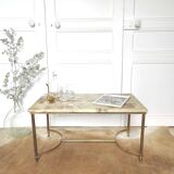 Coffee table marble onyx and gilded metal