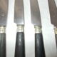 Set of 11 knives with black wooden handles.