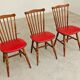 Lot de 3 chaises bois et skaï rougeTacoma par Baumann 1960