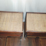 Pair of rattan and bamboo bedside tables, vintage