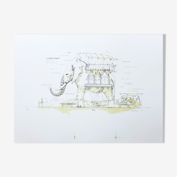 Lithographie originale signée et numérotée François Delaroziere L'éléphant, 2008