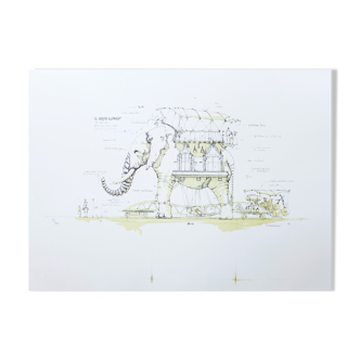 Original lithograph signed and numbered François Delaroziere L'éléphant, 2008.