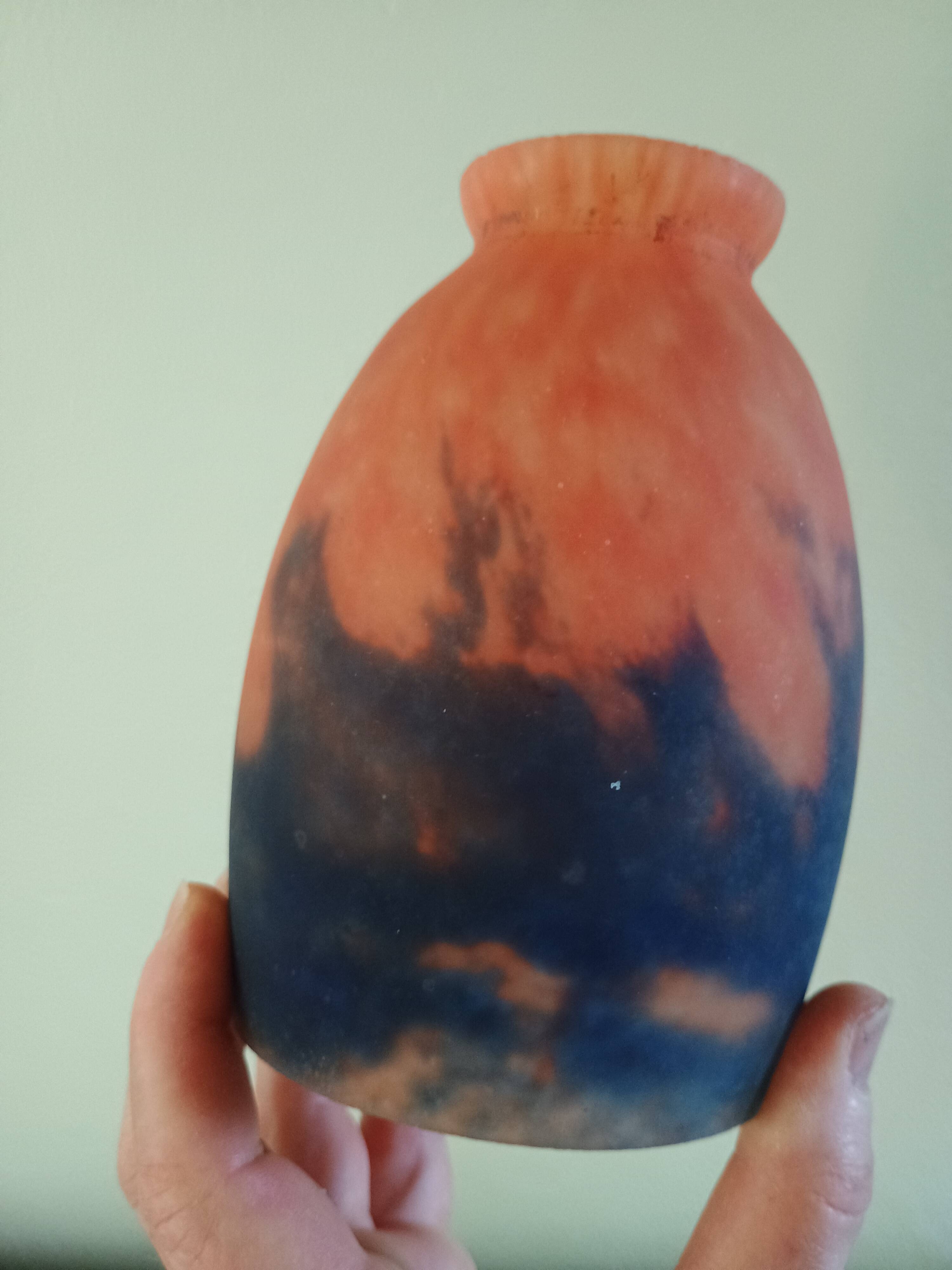 Tulip for chandelier or lamp - Orange blue purple marbled glass - Art Deco