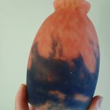 Tulip for chandelier or lamp - Orange blue purple marbled glass - Art Deco