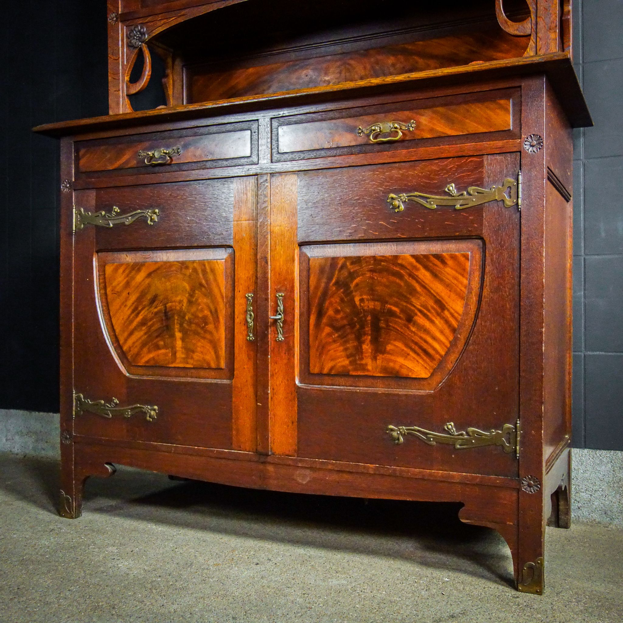 art nouveau cabinet with stained glass window, France circa 1910