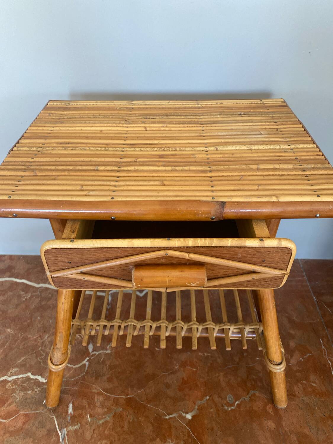 Very beautiful little bamboo bedside table from the 70s