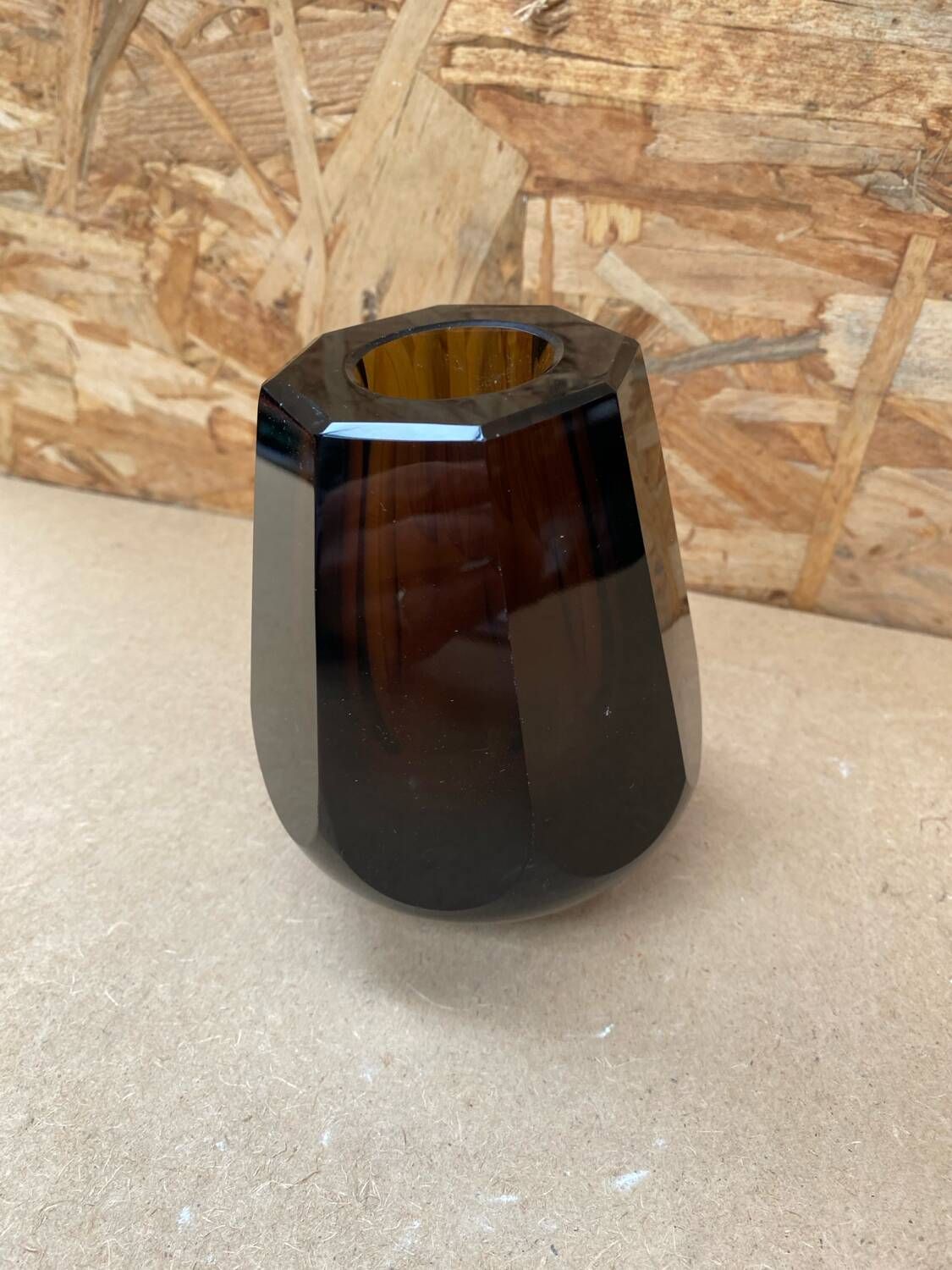 Antique daum nancy octagonal vase brown glass made in france 1930 vintage
