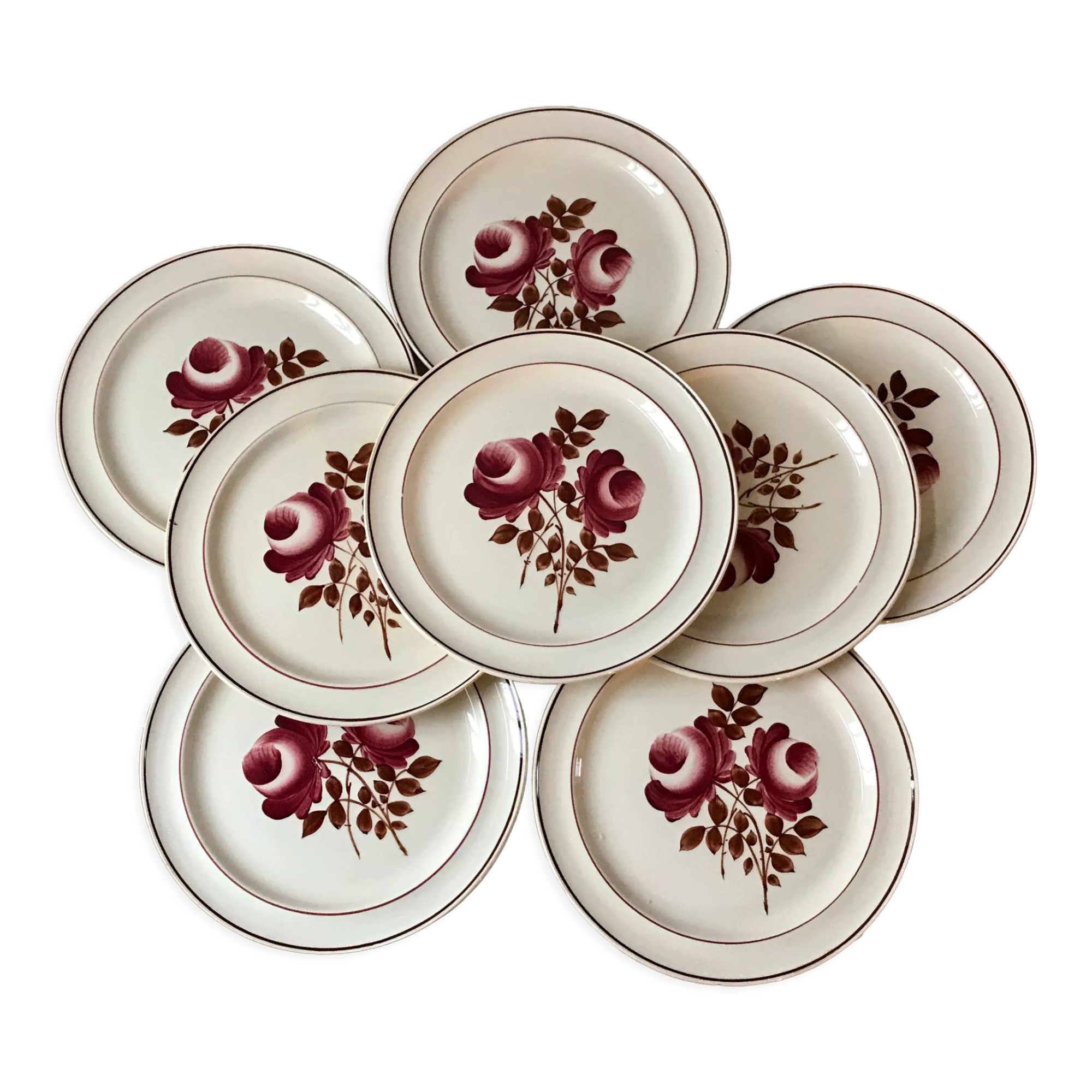 set of 8 flat plates Moulin des Loups model "Roubaix" 40s