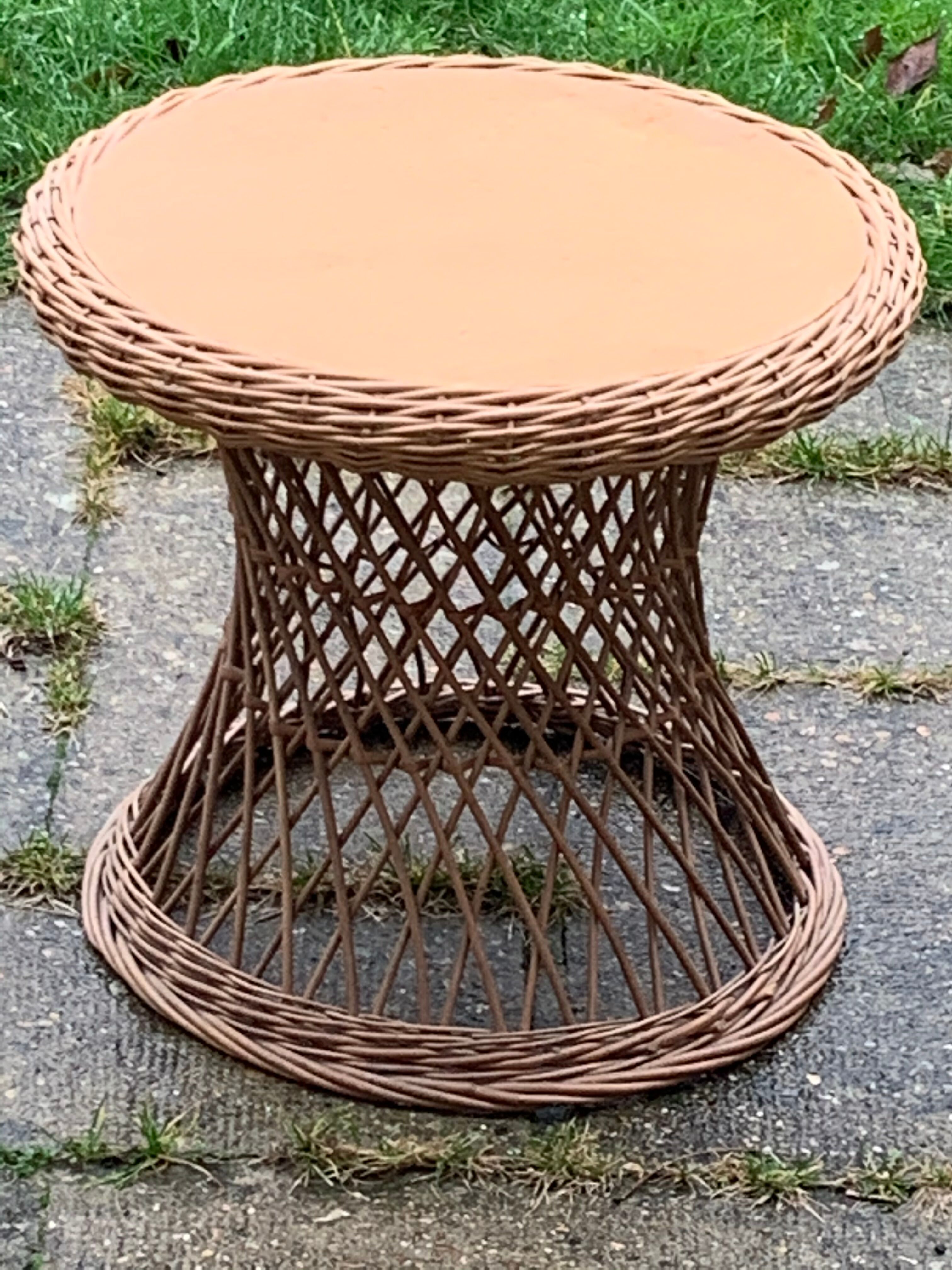 Small Vintage Wood and Rattan Roundtable 1960