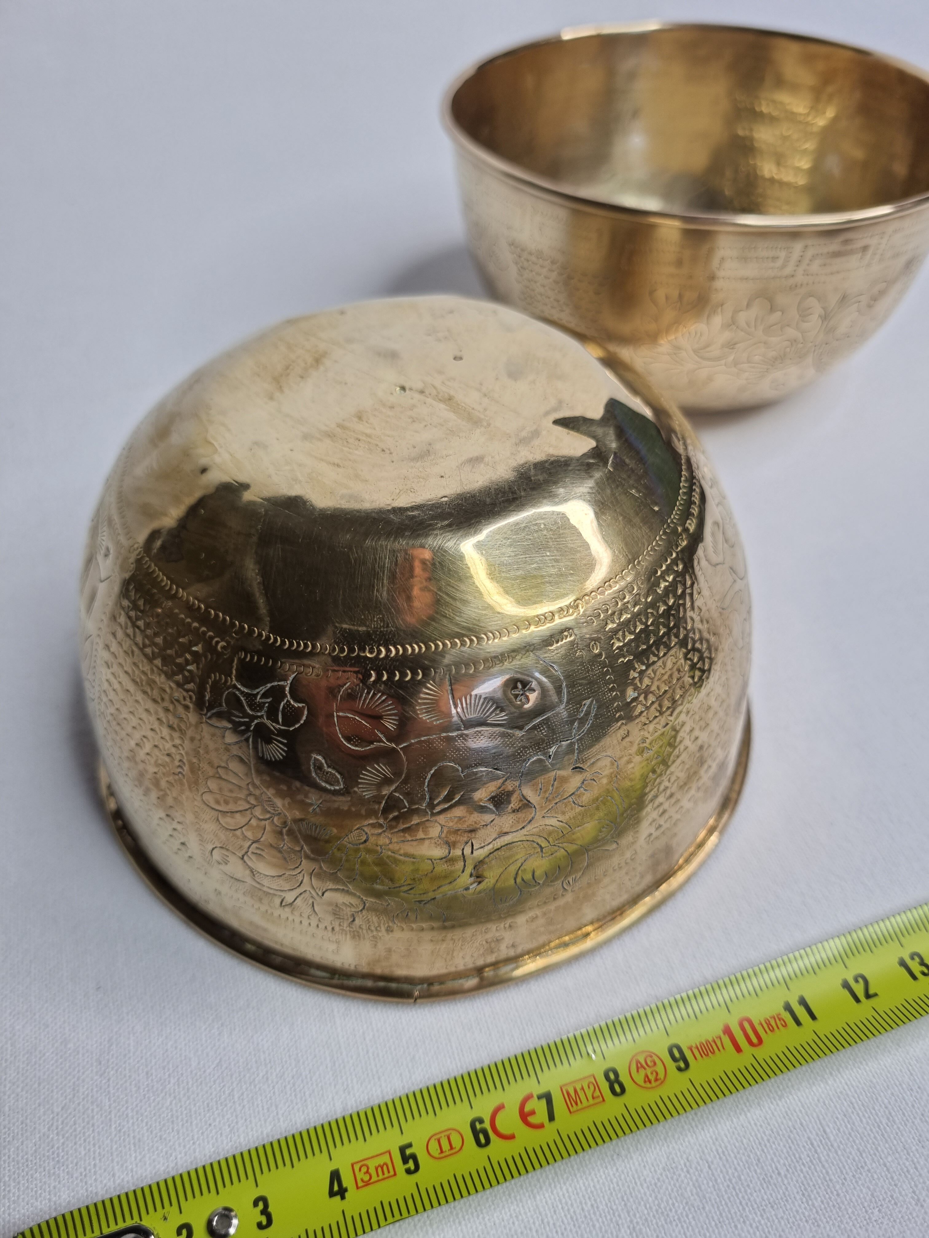 Pair of vintage Indian hammered metal bowls