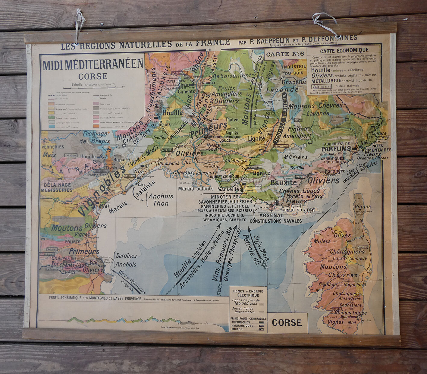 Ancient school map "Midi Mediterranean and Corsica" - Paul Kaeppelin