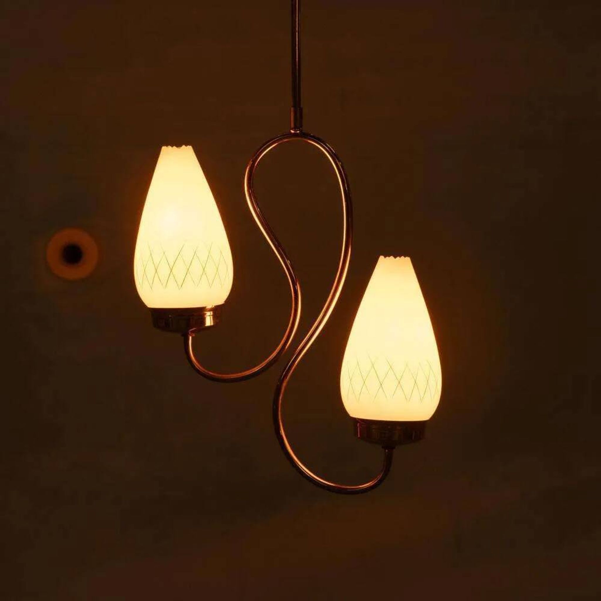 1950s Swedish mid-century suspension, vintage opaline lamp.
