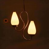 Suspension Midmod suédoise années 50, lampe vintage en opaline