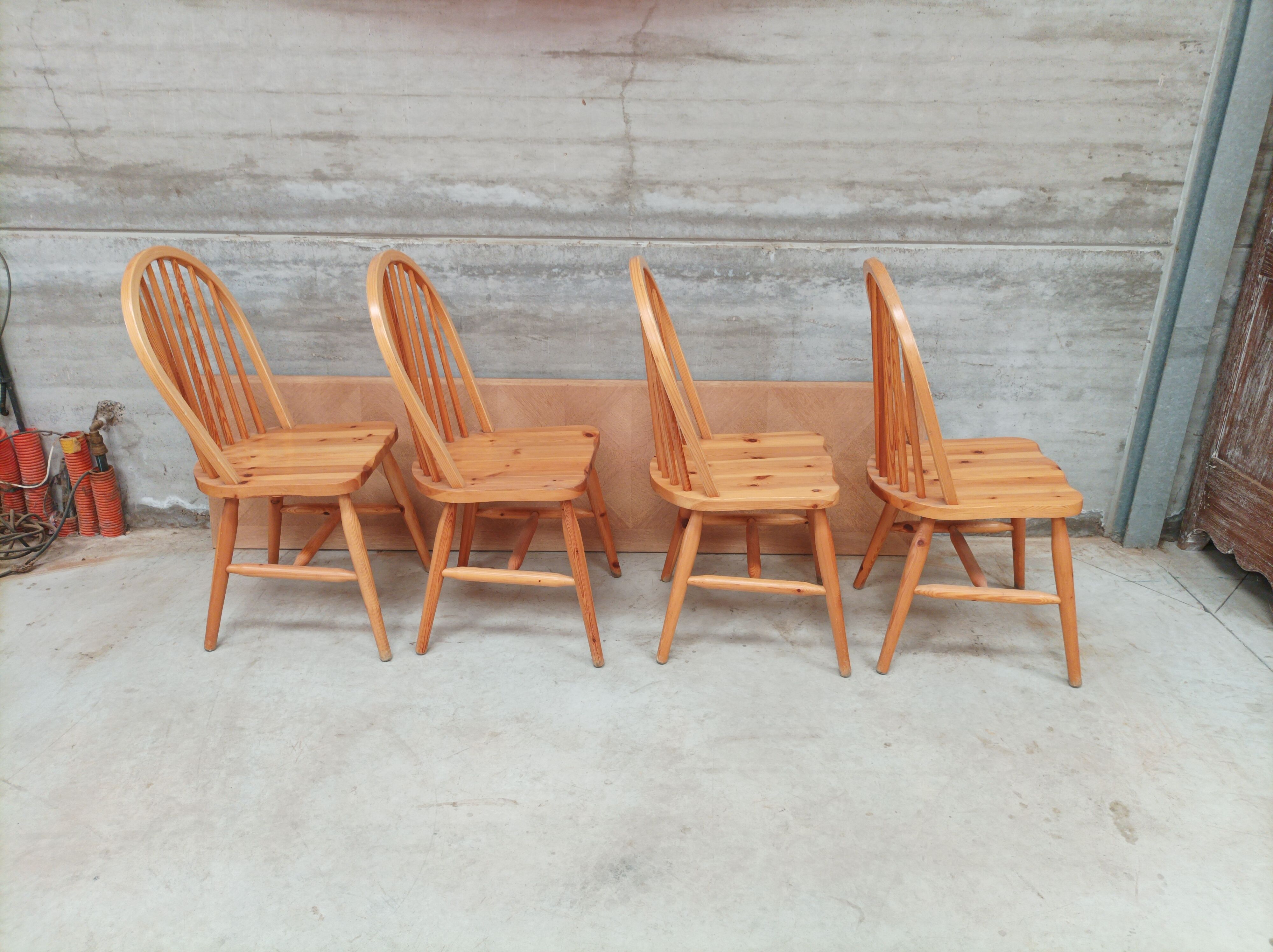 4 windsor chairs in vintage pine 1970 1980