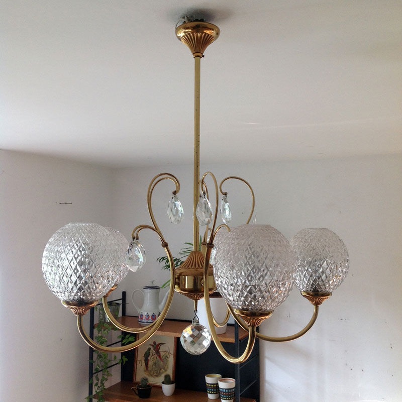 Glass and gold with stamps hanging lamp