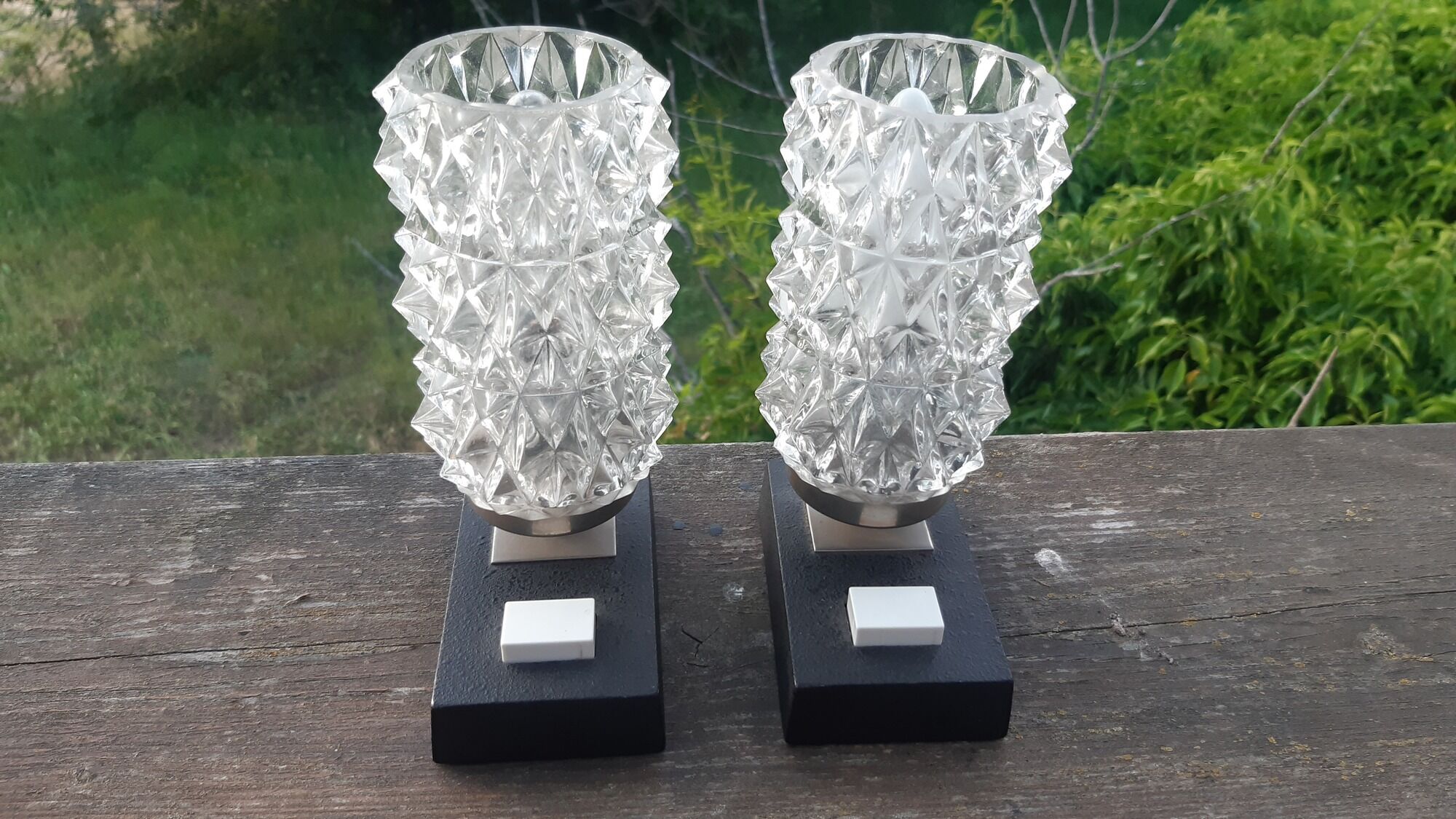 Hillebrand lamps chiseled glass 70s, set of 2